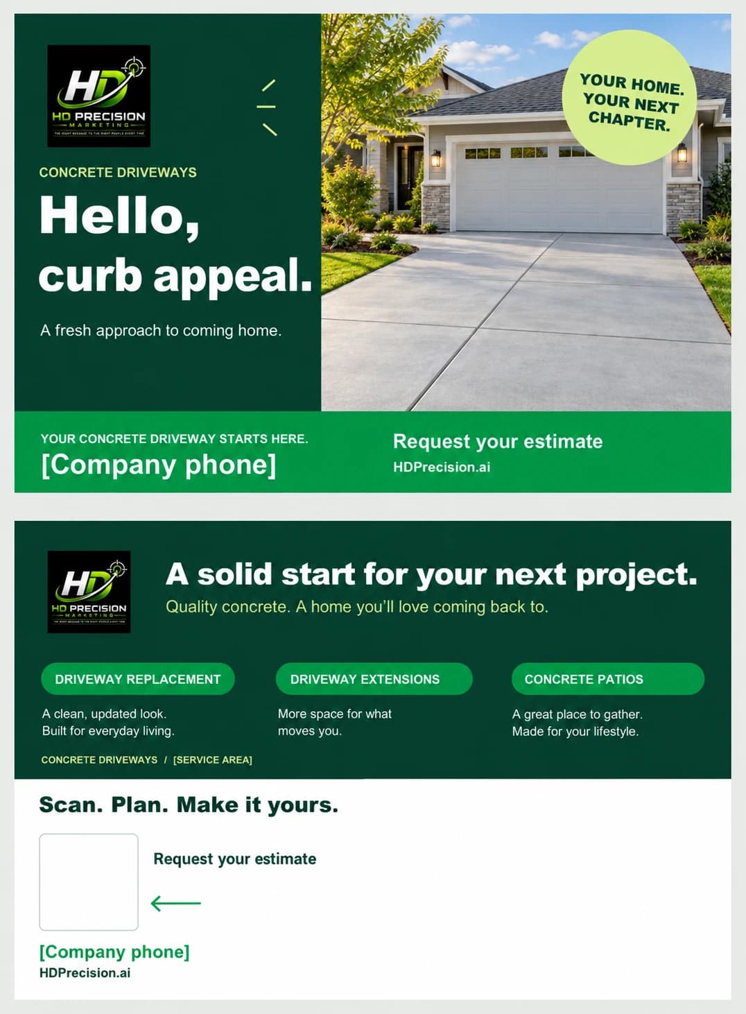 Illustrative concrete driveways postcard front