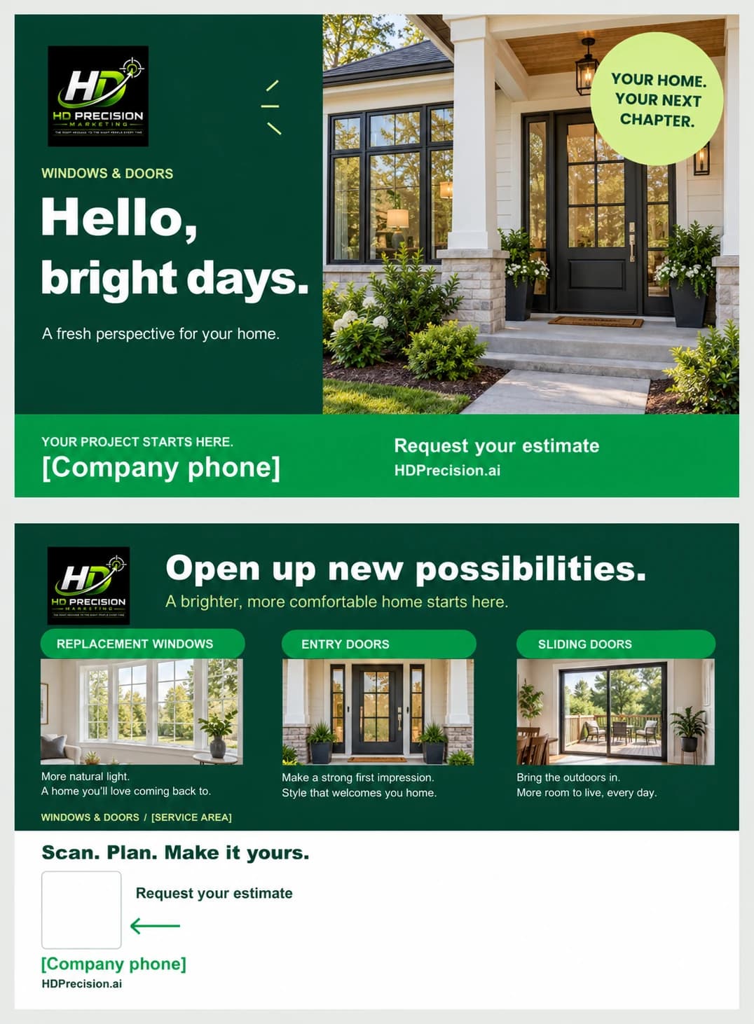 Illustrative windows & doors postcard front