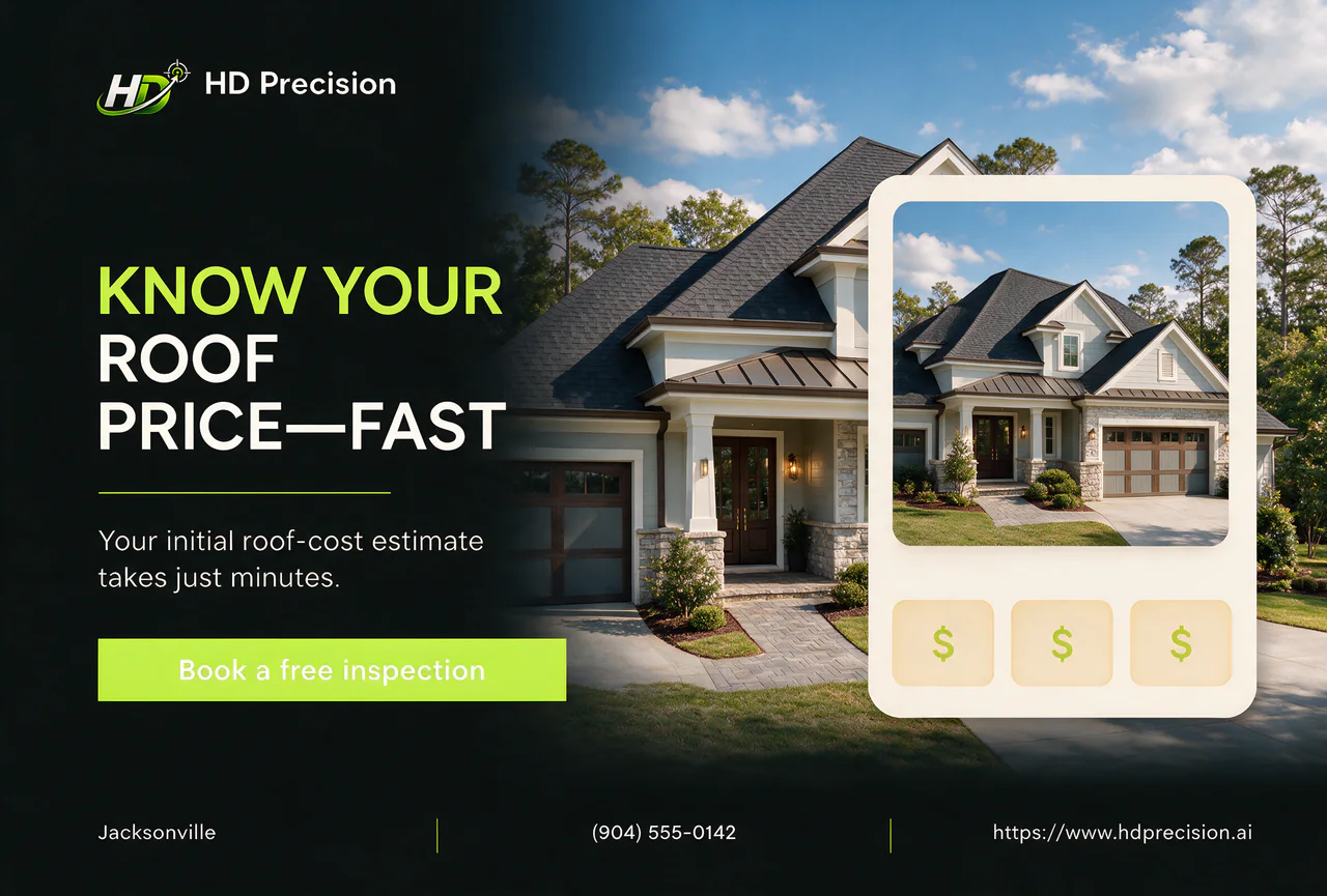 Actual roofing kit postcard with the homeowner offer Know your roof price—fast.